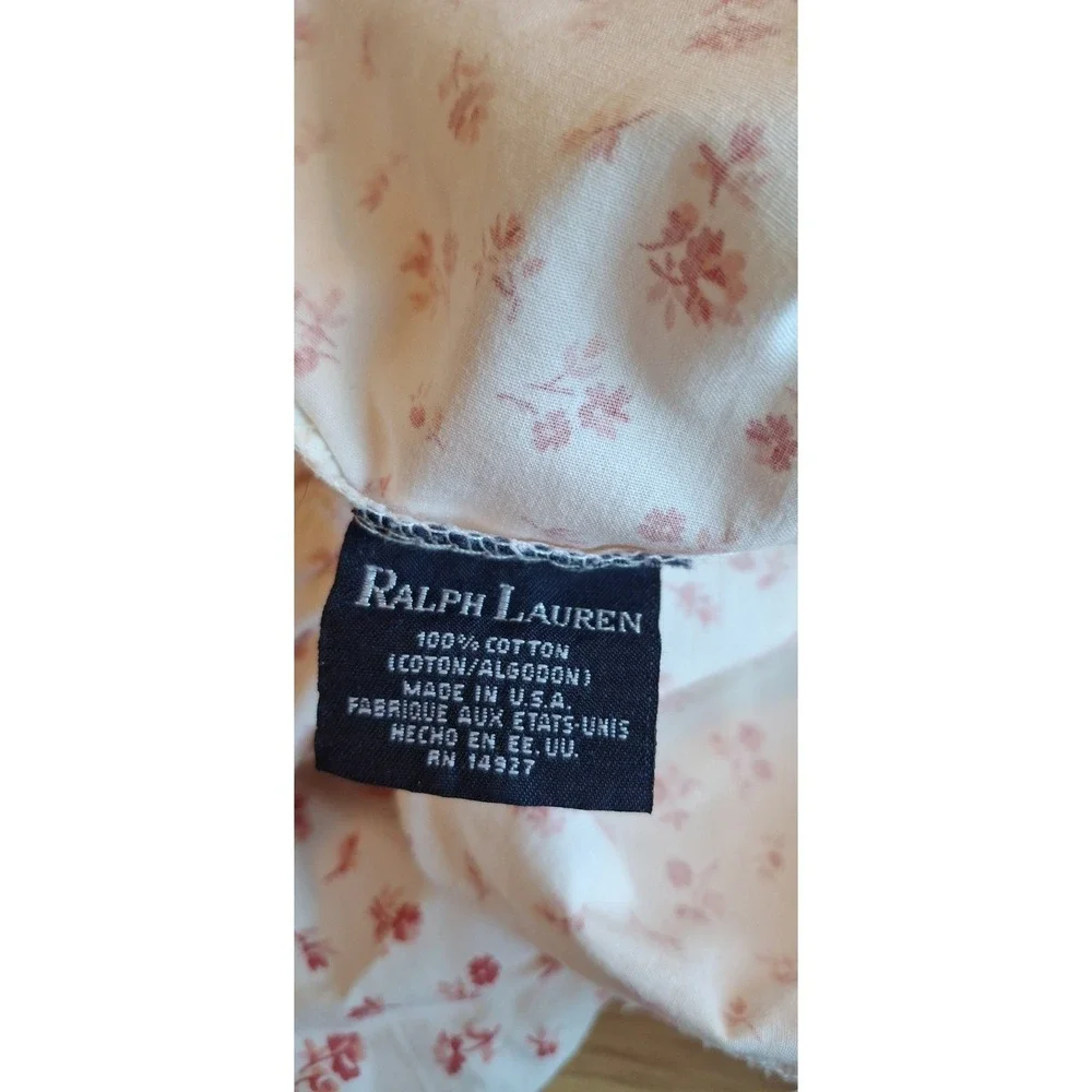 VTG Ralph Lauren Colchester Standard Pillowcases Pair Red Cream Floral Ruffled N